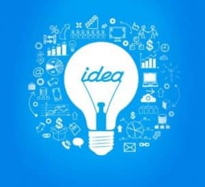 lightbulb with "idea" written on it graphic
